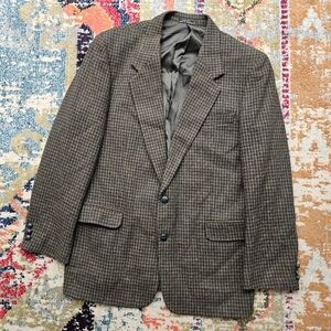 VTG Moda Prima Tweed 100% Wool Blazer Mens Size 44L Houndstooth Old Money Green